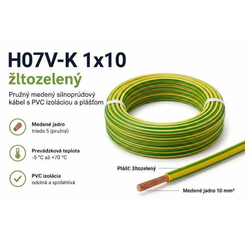 Obrázok pre Kábel Izolovaný vodič CYA 1x10 H07V-K žltozelený