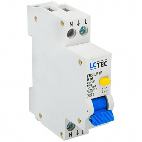 Obrázok pre LC-Tec Prúdový chránič s ističom 1-modulový 10A 1P+N 30mA 4,5kA