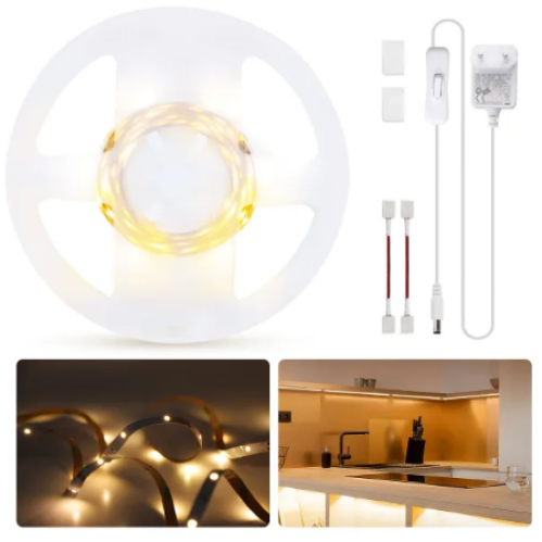 Obrázok pre KOMPLET LED pás prachuvzdorný IP20 4,8W/510lm, SMD2835-30 - 3m - Teplá biela + zásuvkový napájací zdroj 12V s vypínačom