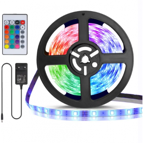 Obrázok pre KOMPLET LED pás vodeodolný IP65 24W, SMD5050-30 - 3m - RGB + zásuvkový napájací zdroj 12V s diaľkovým ovládaním