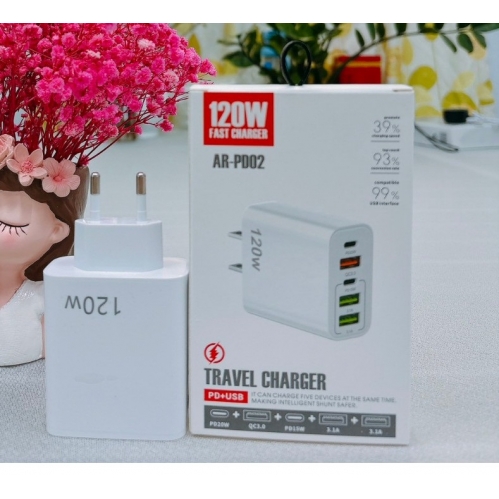 Obrázok pre EU vysokorýchlostná nabíjačka 120W, 3x USB Port, 2x PD