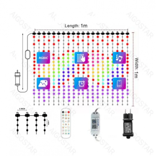 Obrázok pre SMART LED Vianočné osvetlenie - záves, 400 diód, 1x1m, IP44, 230V - RGBIC s diaľkovým ovládaním